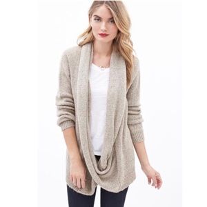 Draped attached-scarf cardigan
